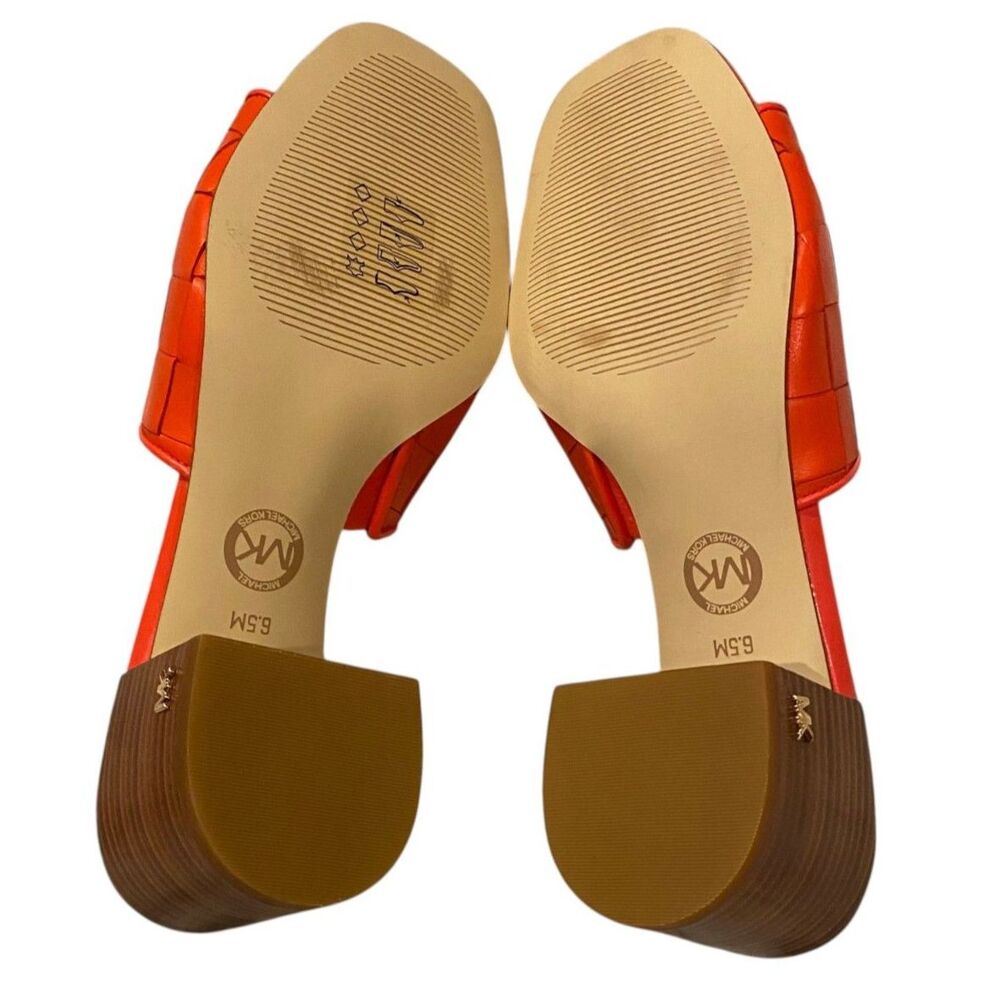MICHAEL KORS Ingrid Woven Leather Slide Mule Sandal Optic Orange Sz 6.5 NIB - Picture 5 of 8
